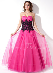 A-Line/Princess Sweetheart Floor-Length Tulle Prom Dress With Ruffle Lace (018004822)