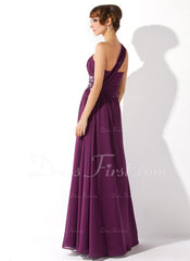 A-Line/Princess One-Shoulder Floor-Length Chiffon Prom Dress With Ruffle Beading (018004872)