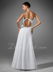 A-Line/Princess One-Shoulder Floor-Length Chiffon Prom Dress With Ruffle Beading (018002453)