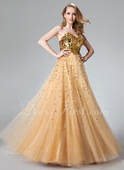 A-Line/Princess Sweetheart Floor-Length Tulle Prom Dress With Sequins (018004807)