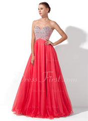 A-Line/Princess Sweetheart Floor-Length Tulle Charmeuse Prom Dress With Beading (018004812)