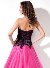 A-Line/Princess Sweetheart Floor-Length Tulle Prom Dress With Ruffle Lace (018004822)