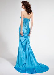 A-Line/Princess Sweetheart Sweep Train Charmeuse Prom Dress With Ruffle Beading Sequins (018004829)