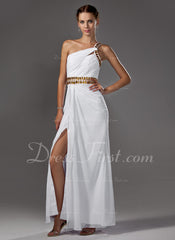 A-Line/Princess One-Shoulder Floor-Length Chiffon Prom Dress With Ruffle Beading (018002453)