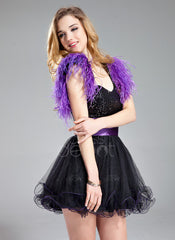 A-Line/Princess Sweetheart Short/Mini Tulle Charmeuse Sequined Homecoming Dress With Ruffle Sash (022019585)