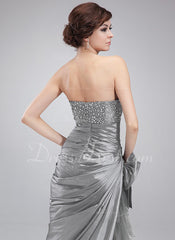 Sheath Sweetheart Floor-Length Taffeta Tulle Prom Dress With Ruffle Beading Sequins (018004873)