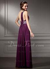 A-Line/Princess One-Shoulder Floor-Length Chiffon Prom Dress With Ruffle Beading (018004882)