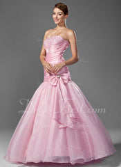 Trumpet/Mermaid Strapless Floor-Length Taffeta Organza Prom Dress With Ruffle Beading Sequins (018004953)