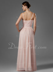 A-Line/Princess V-neck Floor-Length Chiffon Prom Dress With Ruffle (018005068)