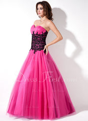 A-Line/Princess Sweetheart Floor-Length Tulle Prom Dress With Ruffle Lace (018004822)