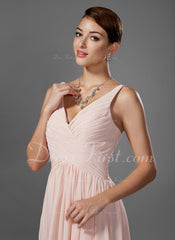 A-Line/Princess V-neck Floor-Length Chiffon Prom Dress With Ruffle (018005068)