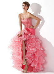 Trumpet/Mermaid Sweetheart Asymmetrical Organza Satin Prom Dress With Ruffle Beading Sequins (018005075)