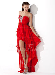 A-Line/Princess Sweetheart Asymmetrical Chiffon Prom Dress With Ruffle Beading (018004808)