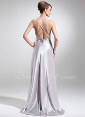 A-Line/Princess Sweetheart Sweep Train Charmeuse Prom Dress With Ruffle Beading (018002497)