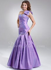 Trumpet/Mermaid One-Shoulder Floor-Length Taffeta Prom Dress With Ruffle Beading (018002456)