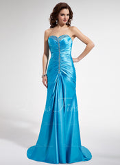 A-Line/Princess Sweetheart Sweep Train Charmeuse Prom Dress With Ruffle Beading Sequins (018004829)