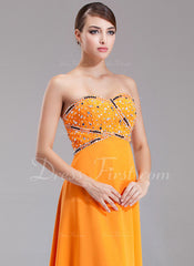 A-Line/Princess Sweetheart Floor-Length Chiffon Prom Dress With Beading (018004957)