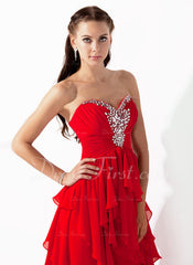 A-Line/Princess Sweetheart Asymmetrical Chiffon Prom Dress With Ruffle Beading (018004808)