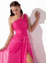 A-Line/Princess One-Shoulder Floor-Length Chiffon Prom Dress With Ruffle Beading Sequins (018005062)