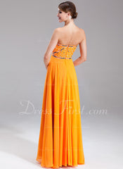 A-Line/Princess Sweetheart Floor-Length Chiffon Prom Dress With Beading (018004957)