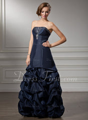 A-Line/Princess Strapless Floor-Length Taffeta Prom Dress With Ruffle Beading (018004847)