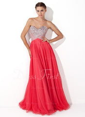 A-Line/Princess Sweetheart Floor-Length Tulle Charmeuse Prom Dress With Beading (018004812)