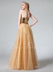 A-Line/Princess Sweetheart Floor-Length Tulle Prom Dress With Sequins (018004807)