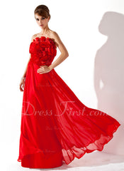 A-Line/Princess Strapless Floor-Length Chiffon Prom Dress With Flower(s) (018004788)