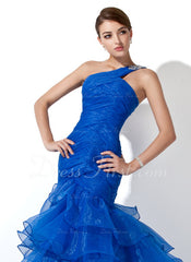 Trumpet/Mermaid One-Shoulder Sweep Train Organza Prom Dress With Ruffle Beading (018005077)