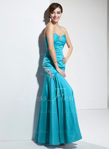 Trumpet/Mermaid Sweetheart Floor-Length Taffeta Prom Dress With Ruffle Beading Appliques Sequins (018004874)