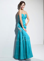 Trumpet/Mermaid Sweetheart Floor-Length Taffeta Prom Dress With Ruffle Beading Appliques Sequins (018004874)