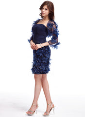 Sheath Sweetheart Knee-Length Organza Cocktail Dress With Ruffle Beading Flower(s) (016025376)