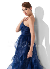 A-Line/Princess Sweetheart Sweep Train Organza Prom Dress With Ruffle (018004861)