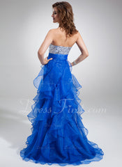 A-Line/Princess Sweetheart Sweep Train Organza Sequined Prom Dress With Ruffle (018004862)