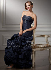 A-Line/Princess Strapless Floor-Length Taffeta Prom Dress With Ruffle Beading (018004847)