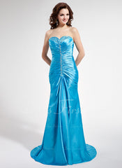 A-Line/Princess Sweetheart Sweep Train Charmeuse Prom Dress With Ruffle Beading Sequins (018004829)