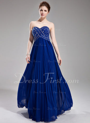 A-Line/Princess Sweetheart Floor-Length Chiffon Prom Dress With Ruffle Beading Sequins (018004801)