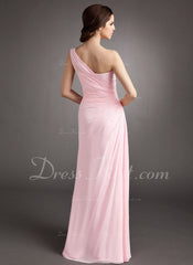 A-Line/Princess One-Shoulder Floor-Length Chiffon Prom Dress With Ruffle Beading Sequins (018004997)