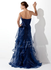 A-Line/Princess Sweetheart Sweep Train Organza Prom Dress With Ruffle (018004861)