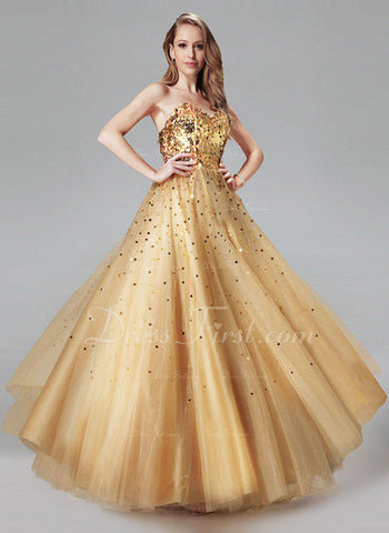 A-Line/Princess Sweetheart Floor-Length Tulle Prom Dress With Sequins (018004807)