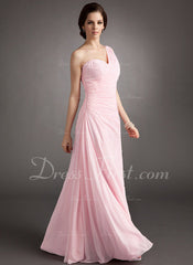 A-Line/Princess One-Shoulder Floor-Length Chiffon Prom Dress With Ruffle Beading Sequins (018004997)