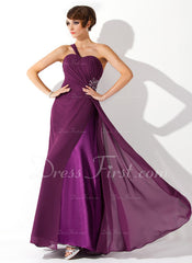 A-Line/Princess One-Shoulder Floor-Length Chiffon Prom Dress With Ruffle Beading (018004872)