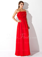 A-Line/Princess Strapless Floor-Length Chiffon Tulle Prom Dress With Ruffle (018004828)