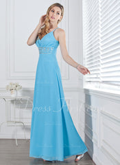 A-Line/Princess V-neck Floor-Length Chiffon Prom Dress With Ruffle Beading (018002658)