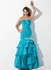 Trumpet/Mermaid Sweetheart Floor-Length Taffeta Prom Dress With Ruffle Beading Appliques Sequins (018004826)