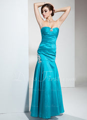 Trumpet/Mermaid Sweetheart Floor-Length Taffeta Prom Dress With Ruffle Beading Appliques Sequins (018004874)