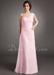 A-Line/Princess One-Shoulder Floor-Length Chiffon Prom Dress With Ruffle Beading Sequins (018004997)