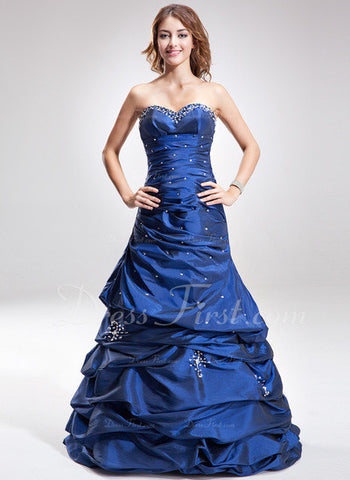 Trumpet/Mermaid Sweetheart Floor-Length Taffeta Prom Dress With Ruffle Beading (018004995)