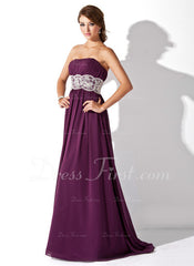 Empire Strapless Sweep Train Chiffon Prom Dress With Ruffle Lace Beading (018005060)