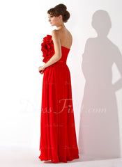 A-Line/Princess Strapless Floor-Length Chiffon Prom Dress With Flower(s) (018004788)